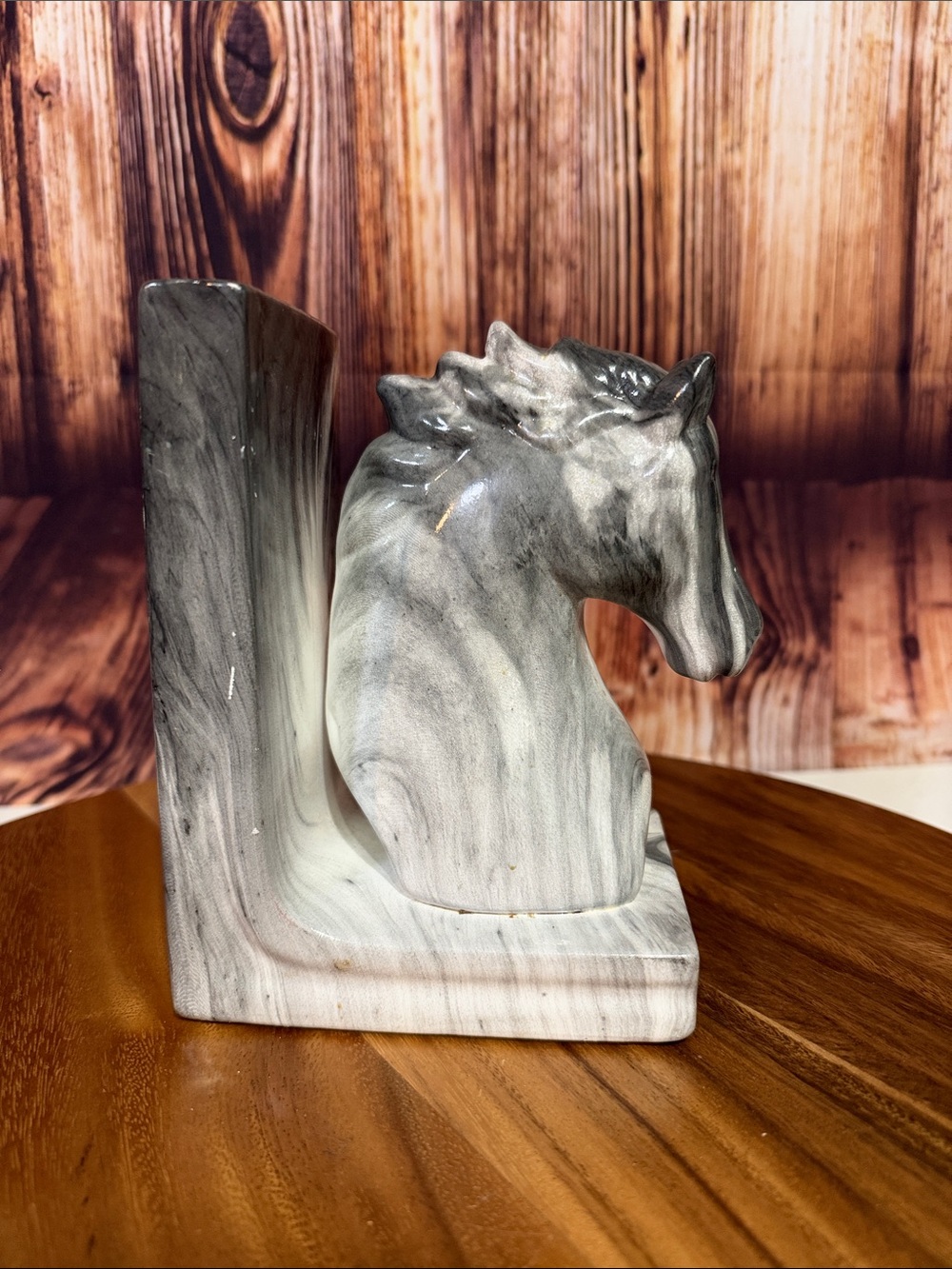Marbled Gray Horse Head Bookend - Decorative Home Art